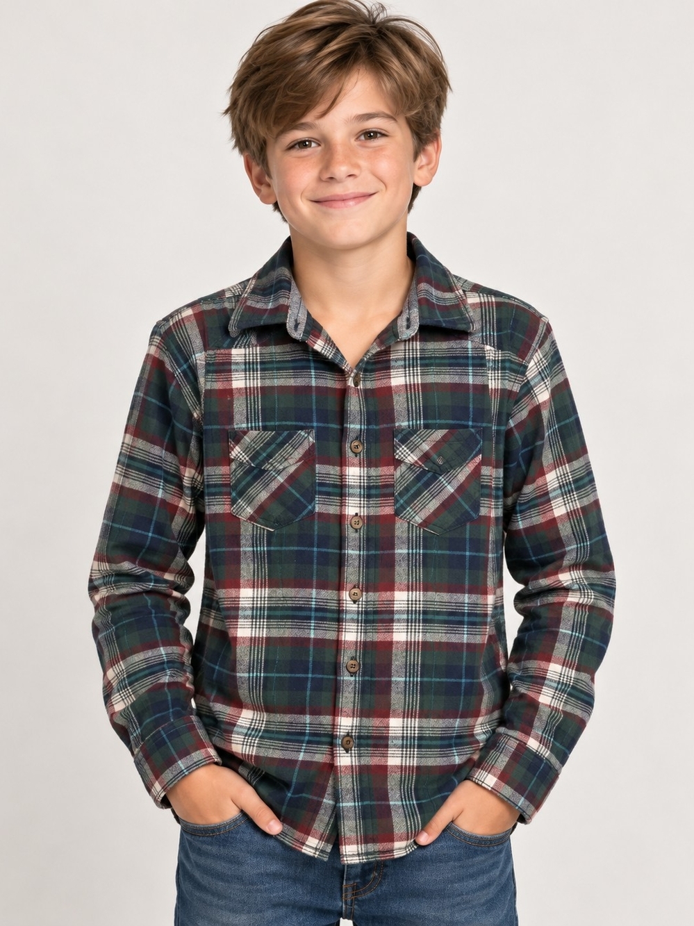Blue Crush Boys Youth Plaid Flannel Button-Up Shirt Size Med 10–12